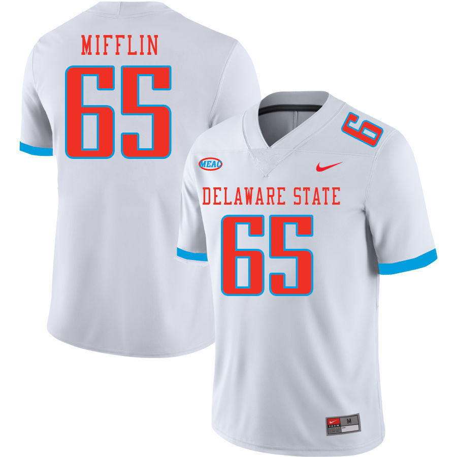 Men-Youth #65 Jaydon Mifflin Delaware State Hornets 2023 College Football Jerseys Stitched-White